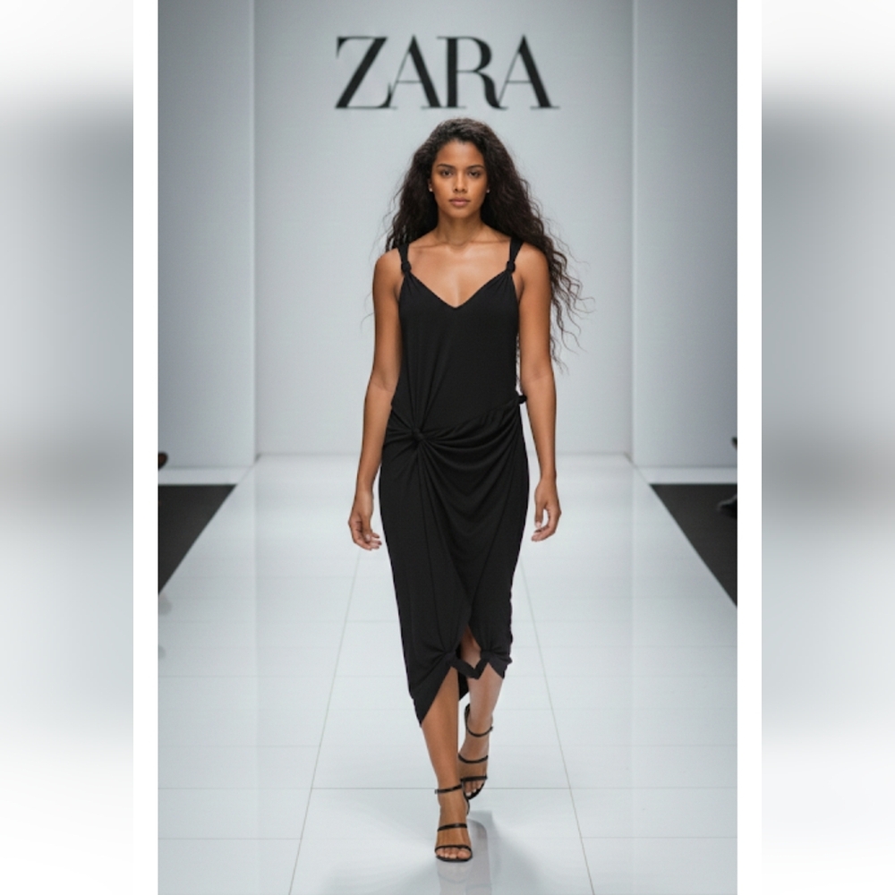 Zara Black Asymmetrical Ruched Cocktail Dress